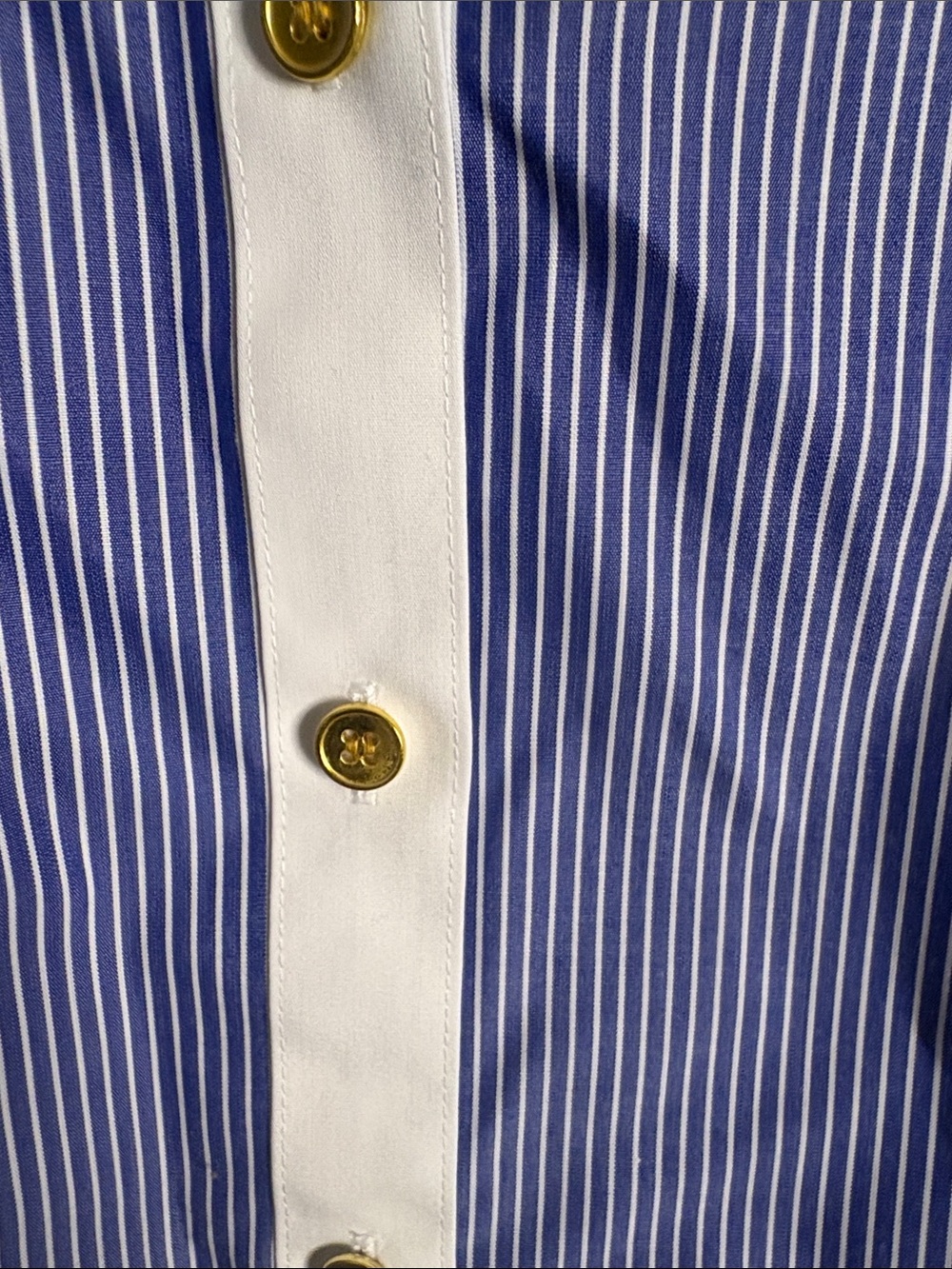 Jones New York Blue Pinstripe Shirt with White Collar and Placket - Picture 4 of 6